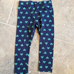 Primary Leggings, blue with green hearts, size 3